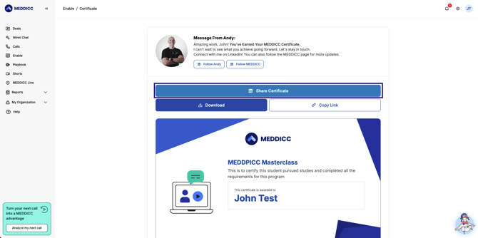 MEDDPICC masterclass certificate