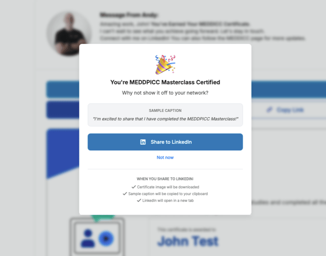 Share certificate to LinkedIn
